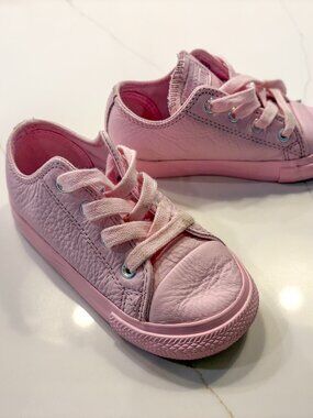 Converse All Stars Pink Leather Lace Up Toddler Sneakers | US 8